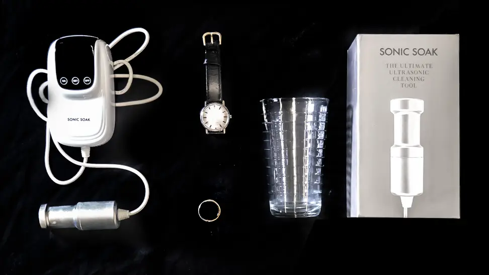 The Sonic Soak uses ultrasonic waves to clean delicate objects