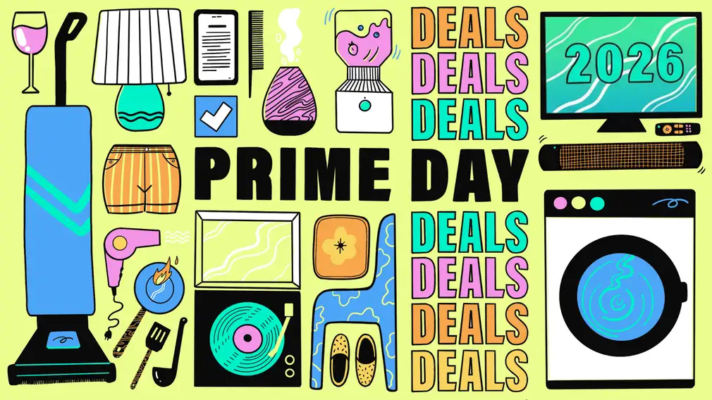 A busy graphic that shows lots of products and the words Prime Day Deals
