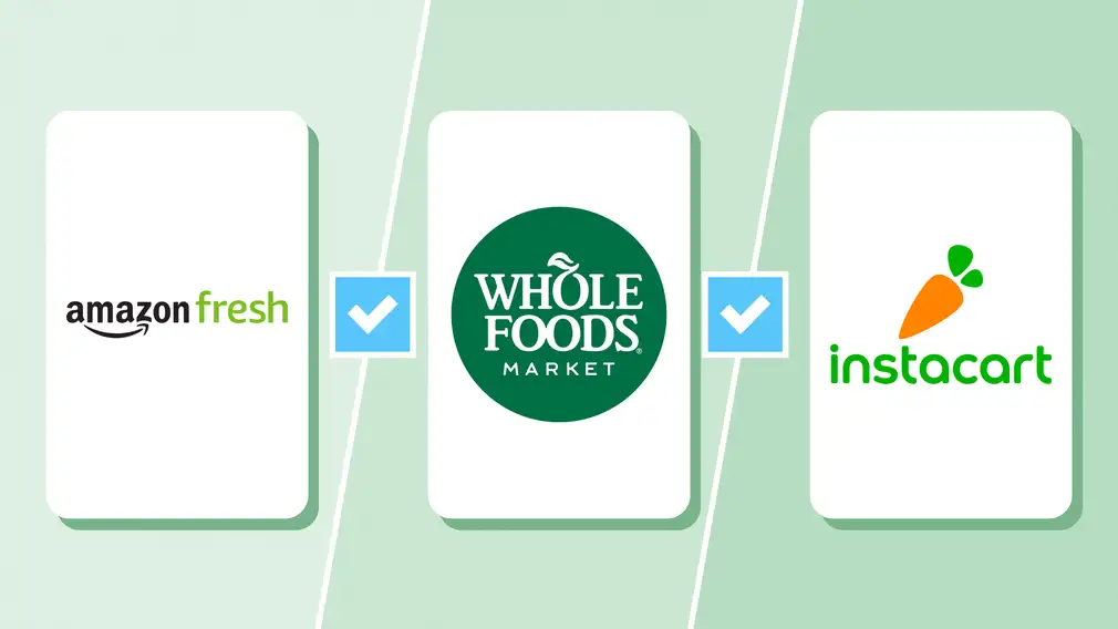 Amazon Fresh vs Whole Foods vs Instacart logos