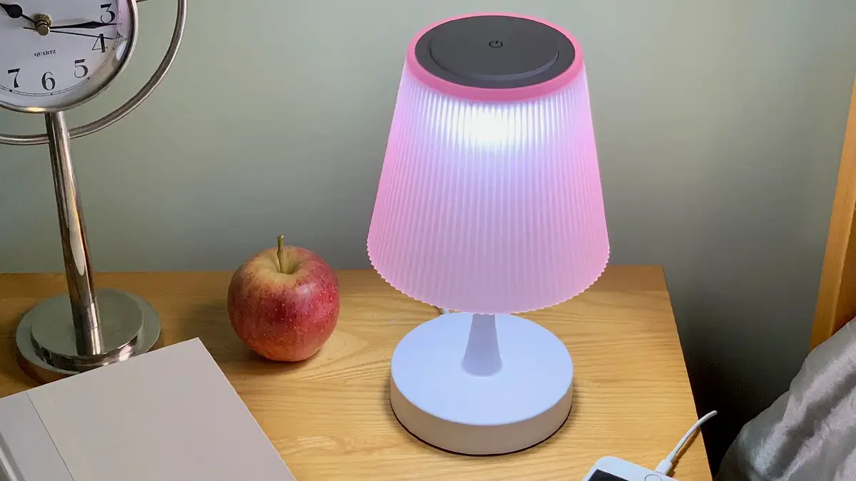 Lavender Bedside Table Lamp For Bedroom – LED Nightstand Light With Wood Base, USB Port & Linen Shade, Nursery Decor