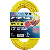 Product image of US Wire & Cable 12/3 SJTW Outdoor Lighted Extension Cord, 50 Foot