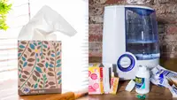 A box of tissues and a humidifier.