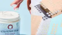 A photo of the First Aid Beauty Ultra Repair Cream Intense Hydration and the Peace Out Acne Healing Dots.