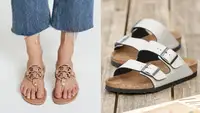 Women's sandals for summer: Tory Burch Miller sandal and Birkenstocks