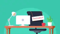 Illustration of an empty workspace with a vacancy sign.