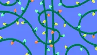 Illustration of Christmas lights in the shape of a dollar sign