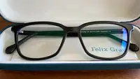 Close up of Felix Gray blue light glasses in a case.