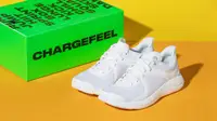 White Lululemon Chargefeel sneakers next to a green Chargefeel box