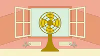 An illustration with a fan blowing in front of a fan.