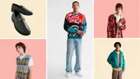 Loafers, a man in a sweater vest, a man in a sweater and jeans, a man in a flannel, a man in a puffer jacket.