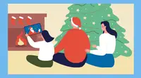 An illustration of a family looking at Santa on a digital device