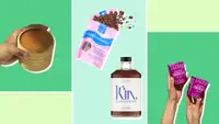 Variety of different brands of adaptogens on a green background