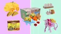Collage of taco stands from Dinneractive, Old El Paso, WotranSoo, MT Products, and Funwares.