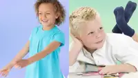 Children wearing clothing without tags or seams