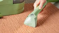 A carpet cleaner cleaning a coral rug.