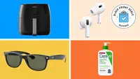 A collection of on-sale products from Amazon with the Black Friday Deals Reviewed badge in front of colored backgrounds.