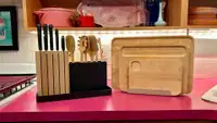 The Caraway Prepware sitting atop a table.