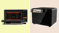 Macrowave and Tineco smart oven on colorful background