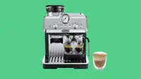 De'Longhi espresso machine on green background