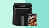 Cosori TurboBlaze air fryer on blue background