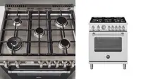 The Bertazzoni 30-inch gas range shown from top and front.