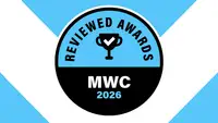 Circular badge for the Reviewed Awards: Mobile World Congress 2026 on a blue and white background