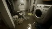 A flooded laundry room