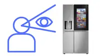 A graphic of a person with an eye looking an an Instaview refrigerator