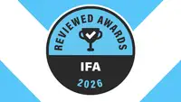 A circular Reviewed Award badge sits on a white and blue background