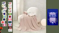 Mahjong tiles, an UGG blanket on a chair, Dr. Teals