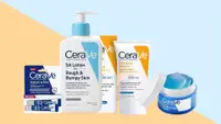 Four CeraVe products on a multicolored background