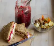 A leftover Thanksgiving turkey sandwich