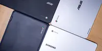 Four chromebooks pictured from above