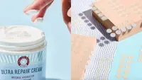 A photo of the First Aid Beauty Ultra Repair Cream Intense Hydration and the Peace Out Acne Healing Dots.