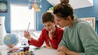 Mom and son doing homework