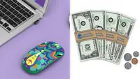 Computer mouse and pretend money