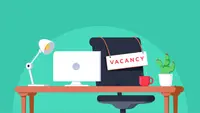 Illustration of an empty workspace with a vacancy sign.