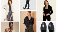 Collage of models wearing business casual style staples.