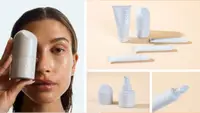 Haley Bieber and minimalistic grey beauty products