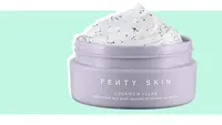 A jar of Fenty Skin Cookies and Clean face mask on an aqua background.