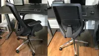 A side by side image of the Branch Ergonomic Chair at a desk
