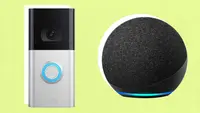 A Ring video doorbell pictured next to an Amazon Echo smart speaker