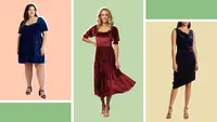 Collage of three models wearing velvet dresses.