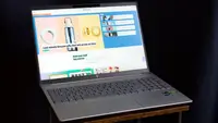 The HP Pavilion Plus 16 displaying the Reviewed homepage.