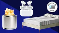 A Presidents Day collage with AirPods, a Leesa mattress, and more.