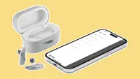 Lexie B2 Plus hearing aids pictured next to a smartphone