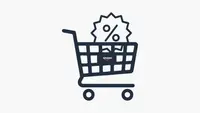 A graphic of an Amazon shopping cart with a discount tag in it