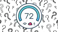 A drawing of a thermostat over a question mark patterened background