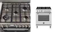 The Bertazzoni 30-inch gas range shown from top and front.
