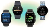 Four smart watches on a green glowing background